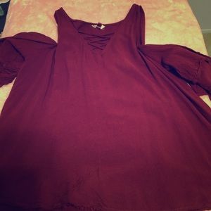Maroon tank top with lay over shoulders